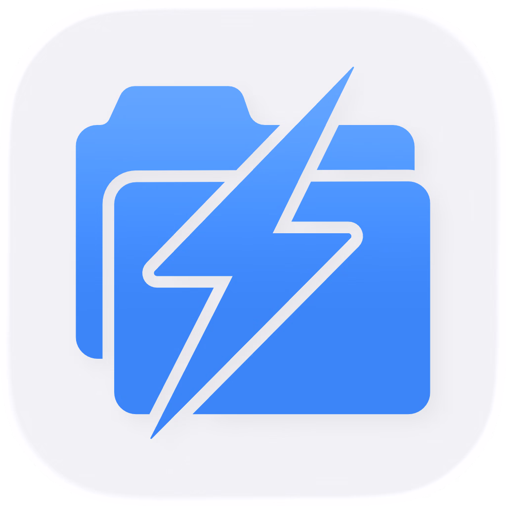 The DuoBolt app icon — two folders with a lightning bolt cut through them